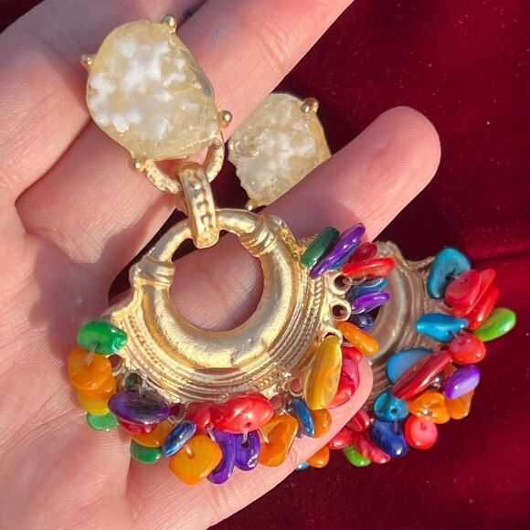 Multicolor Stone Drop Earrings - Picture 12 of 13